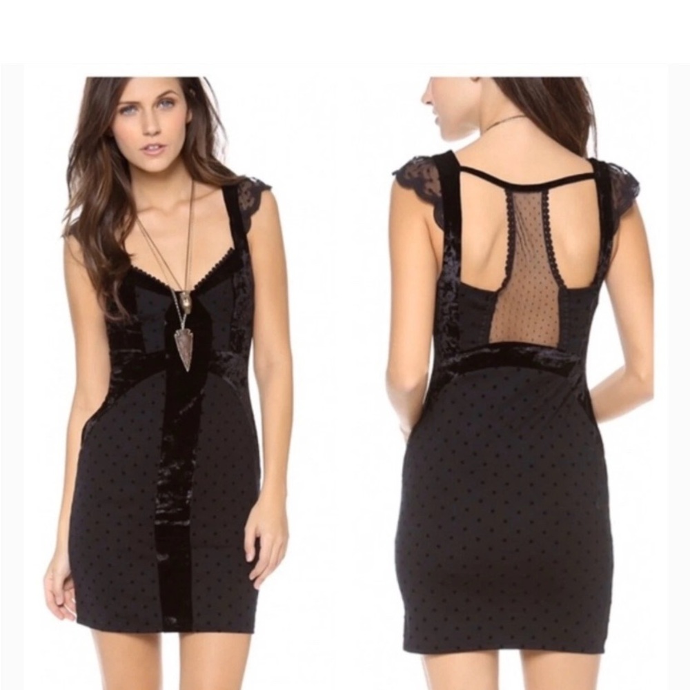 Free People Madeline Velvet and Lace Black Dress